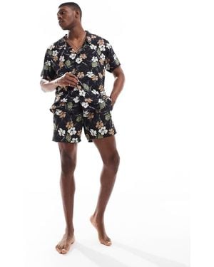 BOSS Co-Ord Floral Print Short Sleeve Shirt - Black