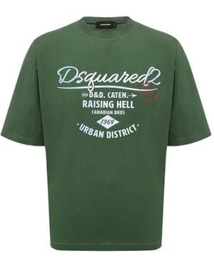 DSquared² Branded Raising Hell Logo T-Shirt Cotton - Green