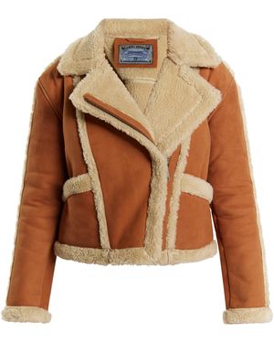 Dreimaster Leren Bikerjack Dames Cognac - Wit
