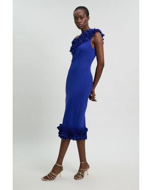 Karen Millen Petite Drama Ruffle Asymmetric Midi Dress - Blue