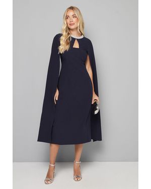 Wallis Petite Embellished Seam Detail Cape Sleeve Dress - Blue