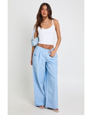 Boohoo Boxer Waistband Detail Poplin Trousers - Blue