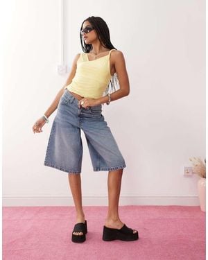 Reclaimed Vintage Ruched Side Twist Shoulder Top - Pink