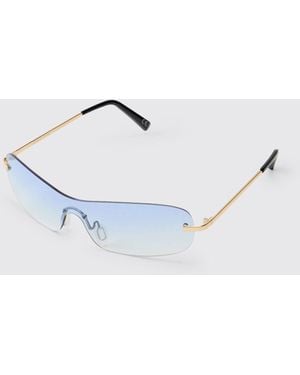 BoohooMAN Rimless Tinted Metal Frame Sunglasses - Blue