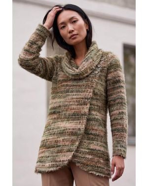 Roman Fluffy Cowl Neck Snit Tunic Top - Brown