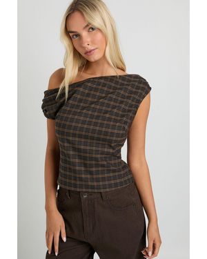 Boohoo Asymmetric Check Top - Black