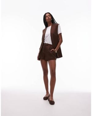 TOPSHOP Co Ord Linen Mini Winged Tailored Short - Brown