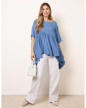 Blue Vanilla Gathered Oversized Top - Blue