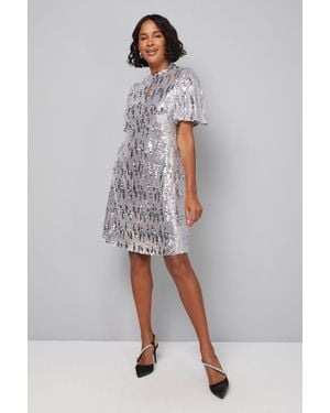 Wallis Sequin High Neck Shift Dress - Grey