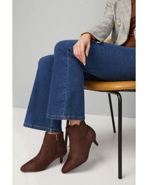 Wallis Wide Fit Alma Faux Suede Kitten Heel Pointed Ankle Boots - Blue