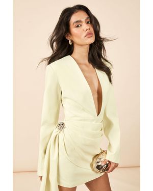 Boohoo Trim Wrap Detail Tailored Mini Dress - Natural
