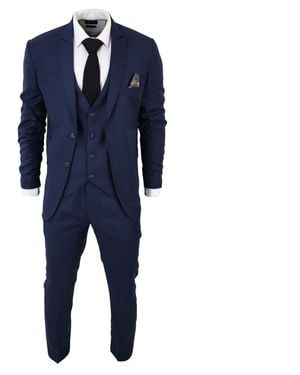 TruClothing Im1 Classic Plain 3 Piece Suit - Blue