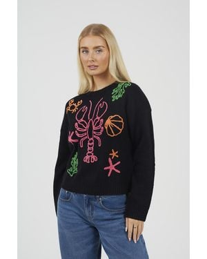 Brave Soul Sea Life Embroidered Jumper - Blue