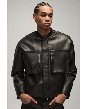BoohooMAN Boxy Matte Pu Bomber Jacket - Black