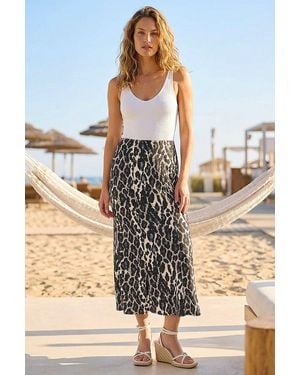 Roman Animal Print Stretch Maxi Skirt - White