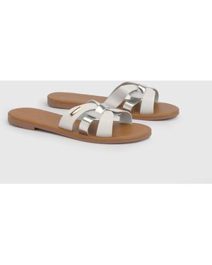 Good for the Sole Myla Faux Leather Interwoven Flat Mules - White