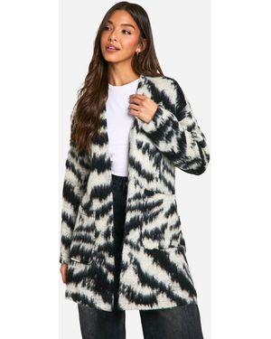 Boohoo Zebra Wool Look Coatigan - White