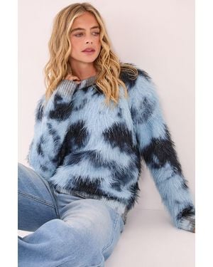 Nasty Gal Fluffy Tie Dye Jumper - Blue