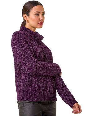 Roman Cowl Neck Chenille Knit Jumper - Purple