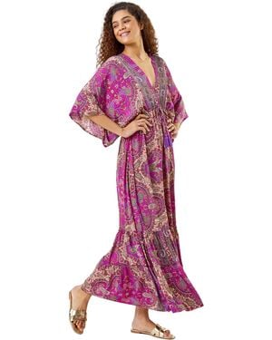 Roman Paisley Print Boho Maxi Dress - Red