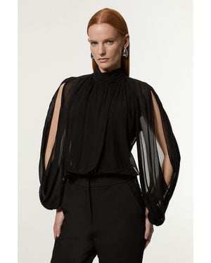 Karen Millen Petite Viscose Georgette Cady Lace Insert Bodysuit - Black