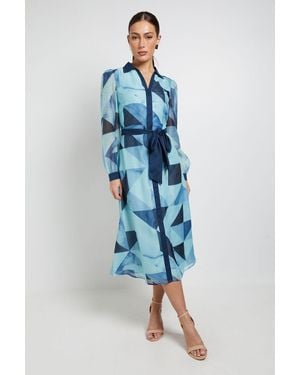PRINCIPLES Organza Volume Sleeve Midi Dress - Blue