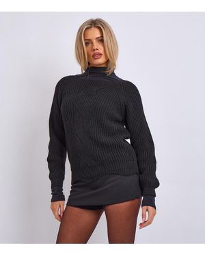 Gini London Crew Neck Rib Knit Oversized Jumper - Black