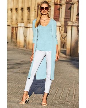 Sosandar Aqua Metallic Super Sparkly Longline Cardigan - Blue
