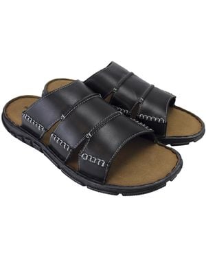Dunlop Summer Beach Leather Slip On Slippers - Black