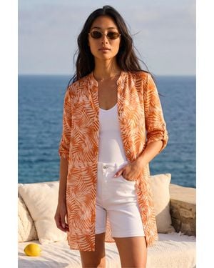 Roman Petite Leaf Print Longline Shirt - Multicolour