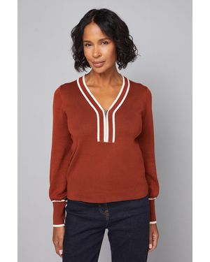 Wallis Zip Front Tipped Knitted Top - Red