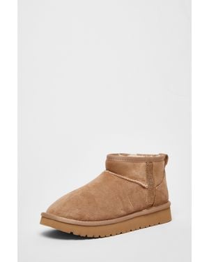 Quiz Faux Suede Diamante Ankle Boots - Grey
