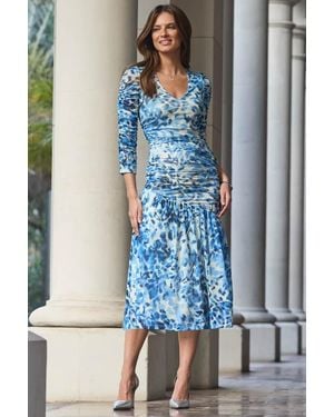 Sosandar Leopard Print Ruffle Front Midi Dress - Blue