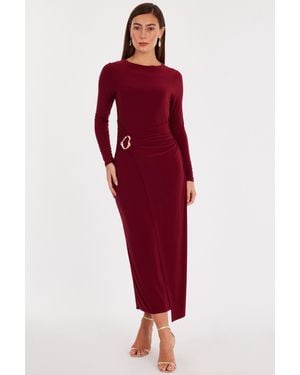 Quiz Burgundy Wrap Buckle Midaxi Dress - Red