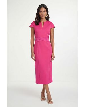 Wallis Scuba Crepe Wrap Waist Midi Dress - Pink