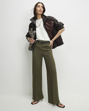 River Island Straight Leg Trousers Belted Side Zip - Green