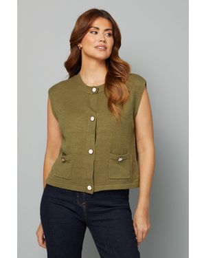Wallis Button Through Knitted Tank - Green