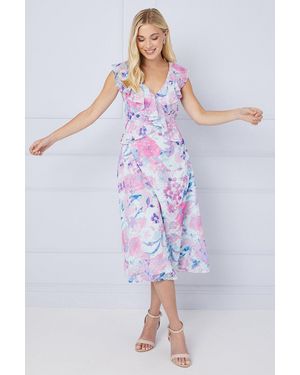 Wallis Petite Floral Dobby Ruffle Midi Dress - White