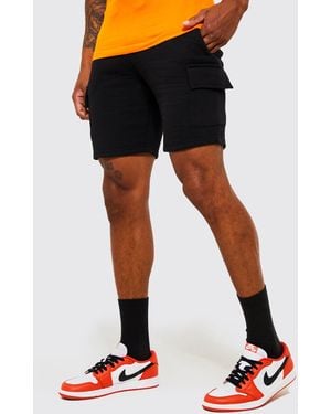 BoohooMAN Slim Mid Cargo Jersey Short - Black