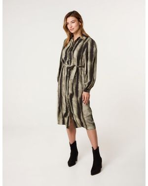 Blue Vanilla Printed Puff Sleeve Button Through Midi Dress - Natural