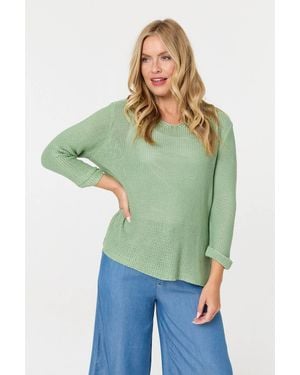 Izabel London Sage Mesh Texture 3/4 Sleeve Relaxed Top - Green