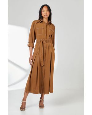 PRINCIPLES Stitch Belted Utility Dress - Brown