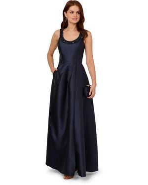 Adrianna Papell Beaded Mikado Gown - Blue