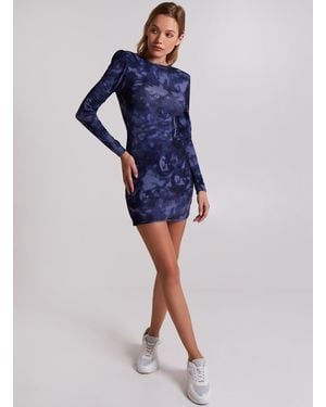 Pink Vanilla Tie Dye Padded Shoulder Mini Dress - Blue