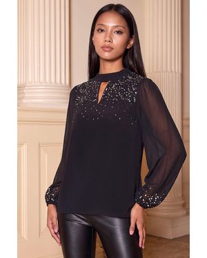 Roman Petite Beaded Keyhole Top - Black