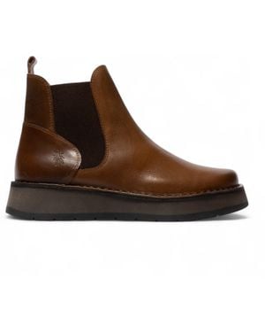 Fly London Camel Rawi Chelsea Leather Ankle Pull-On Classic Comfort Boots - Brown