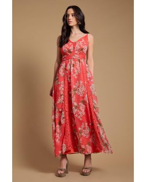 Oasis Lace Panelled Waist Pleated Maxi Dress - Red