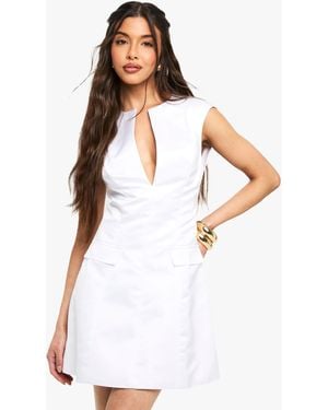 Boohoo Satin Pocket Front Mini Dress - White