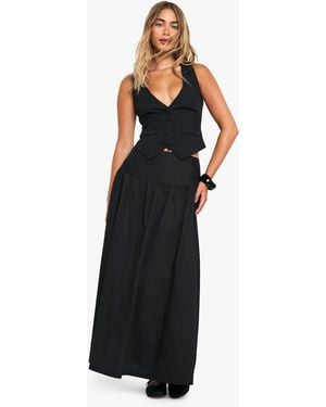 Boohoo Poplin Midi Skirt - Black