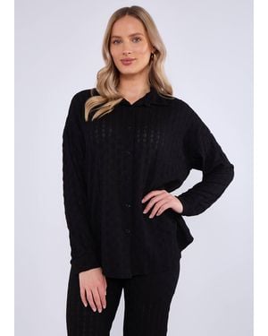 Gini London Textured Oversized Long Sleeves Shirt - Black